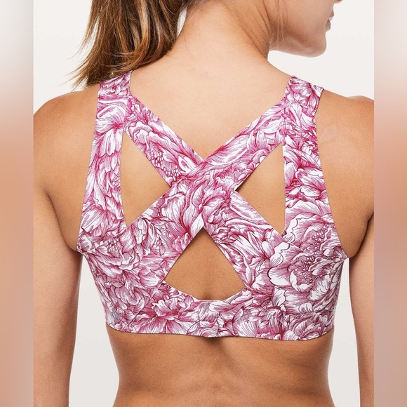Lululemon Enlite running supportive floral white pink sports bra- 34E - Picture 2 of 11
